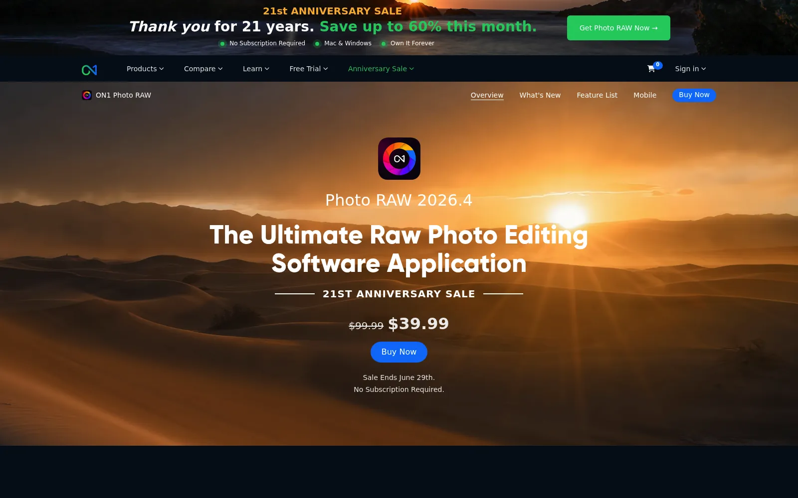 ON1 Photo RAW 2026.4 — Up to 60% Off (Anniversary Sale) — ON1 offer preview